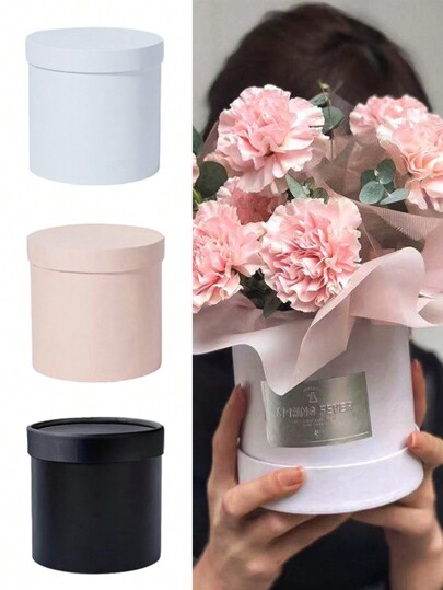 1 caixa de embalagem de mini flores para o dia das mães, cilindro portátil redondo para flores, balde de flores para abraçar faça você mesmo, caixa de presente (envie aleatoriamente as cores branca e preta dentro do balde de flores)