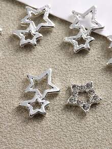 1 gói 10 cái Hình ngôi sao Trang trí nghệ thuật móng tay Y2K Thẩm mỹ Ngôi sao năm cánh Ngôi sao Nghệ thuật làm Móng Đồ treo Sáng bóng Tim Kim cương giả 3D Trang trí móng Long lanh Làm móng tay Phụ kiện - Bạc - Xem 4