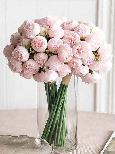 27 Pcs 1 Bunch Artificial Camellia, Fake Flowers Real Burnt  Edge Roses Peony Tea Flowers Wedding Shooting Props Home  Small Bouquet Decoration Ornament, Plastic Mock DIY Flower Arrangement  For Proposal Decoration Home Dining Living Room Decoration