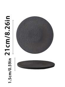 1pc 21cm Ceramic Round Western Dinner Plate With Raised Texture And Black Color - Centimeter - View 2