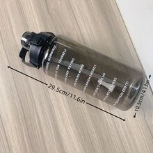 1個2l靈感水瓶,帶有吸管和時間標記,每日攝取瓶,帶肩帶,適用於健身、健身房、學校、瑜伽、远足,也非常適合日常使用 - 黑色 - 查看 9