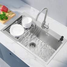 OYAJIA Edelstahl Einbauspüle Küchenspüle Waschbecken Spülbecken+Seifenspender 68x45cm