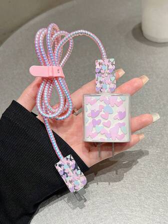 5入組心形繩套，附儲存盒，兼容蘋果 iPhone 13 Pro Max 充電線，更強的防彎曲保護，兼容 20W 快充器，適用於 iPhone 14 Plus