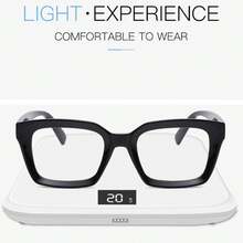 1片輕奢網紅款黑框裸色皮革女士扁框眼鏡，大框架神器，適用於方形和圓形臉型的眼鏡框架 - 黑色 - 查看 3