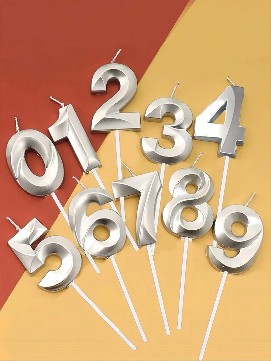 Vela con número de deseos en forma de concha plateada, para pastel de cumpleaños, decoración de postres de fiesta, horneado, 1 pieza - Plateado - Ver 1