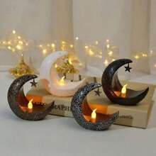 1pc Star & Moon Candle Holder, Arabic Lantern Style Electric Wax Candle Light, Suitable For Middle Eastern Festivals, Bedroom, Bedside, Living Room Atmosphere Decoration