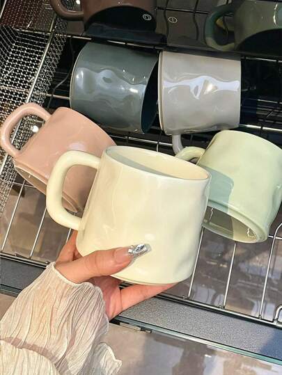 CMYD Studio 1 件 400 毫升手工陶瓷咖啡杯，不对称北欧风格茶杯，适合家庭、卧室、办公室、礼物、家庭聚会