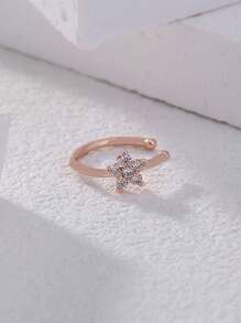 Nooxian U型銅方晶鋯石花朵裝飾鼻環適合女士和女孩 - 金黃色 - 查看 2