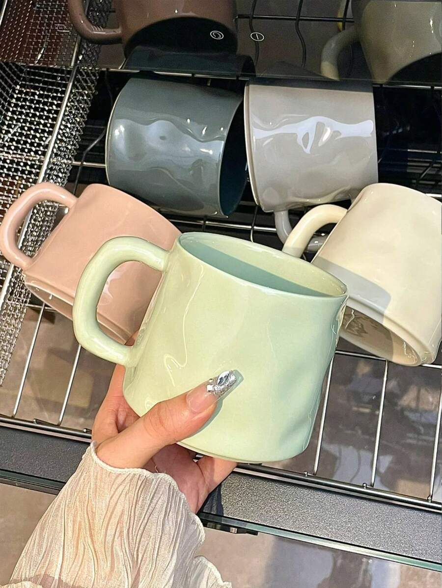 CMYD Studio 1 pieza Taza de café de cerámica hecha a mano de 400ml, taza de té de estilo nórdico asimétrico, adecuada para el hogar, el dormitorio, la oficina, como regalo, reuniones familiares