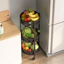 1pc Three-Tier Foldable Kitchen Floor Stand Storage Rack, For Fruit, Vegetable, Basket, Snack And Other Multipurpose Use, Suitable For Living Room, Kitchen - Black - View 3