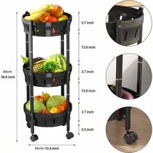 1pc Three-Tier Foldable Kitchen Floor Stand Storage Rack, For Fruit, Vegetable, Basket, Snack And Other Multipurpose Use, Suitable For Living Room, Kitchen - Black - View 5
