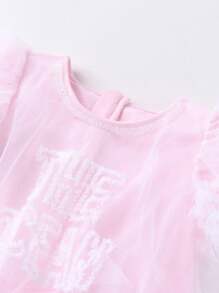Annil 女童夏季梦幻蓬蓬裙公主圆领短袖连衣裙粉色 - 粉色 - 查看 3