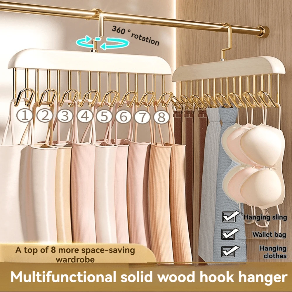 Wooden Eight Hooks Wave-Shaped Multifunctional Clothes Hanger White - White - View 1
