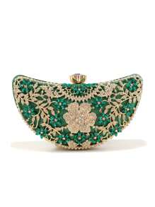 GLOIG Màu xanh lá cây Túi buổi tối dành cho nữ có đính thạch anh phong cách Rỗng ra Ly hợp Kim cương Thiết kế mặt trăng Đám cưới Long lanh sang trọng Túi xách cô dâu Túi xách kim loại Chuỗi ví - màu xanh lá - Xem 1