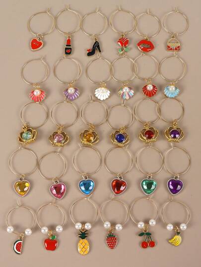 6 Pieces Wine Glass Charms Wine Glass Markers Wine Charms For Glasses Wine Glasses Identifier Drink Markers Wine Glass Tags For Christmas Thanksgiving Birthday Wine Party,Christmas Gifts,Merry Christmas, For Outdoor, Camping