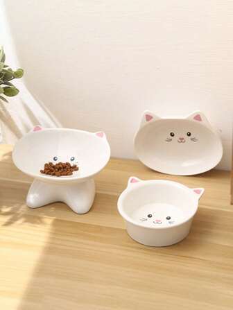 1pc Cartoon Cat Design Pet Bowl For Dog And Cat For Food Feeding