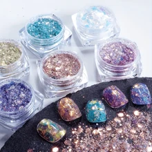 Set de 6 piezas Decoración de arte de uñas con escamas de purpurina de forma asimétrica en colores arcoiris de sirena, accesorios de arte de uñas para mujeres y niñas, que incluye molde de silicona, polvo fosforescente y relleno de resina epoxi, material de bricolaje para joyería