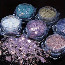Set de 6 piezas Decoración de arte de uñas con escamas de purpurina de forma asimétrica en colores arcoiris de sirena, accesorios de arte de uñas para mujeres y niñas, que incluye molde de silicona, polvo fosforescente y relleno de resina epoxi, material de bricolaje para joyería