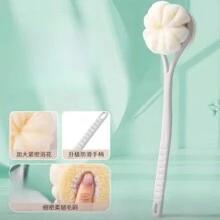 1pc Double-Sided Long Handled Bath Brush With Soft Bristles For Back Scrubbing And Exfoliating While Bathing, Set With Body Loofah And Back Scratcher - White - View 5