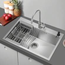 OYAJIA Edelstahl Einbauspüle Küchenspüle Waschbecken Spülbecken+Seifenspender 68x45cm