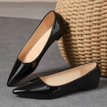 MonaNise Women's Pointed Toe Fashionable Slip-On Flats For Outdoor In Purple, Champagne, Red, Yellow, Black, Comfortable Casual Versatile - Black - View 5