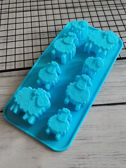 1入組有8個槽位的動物羊巧克力模具，矽膠模具，用於製作糖果餅乾果凍布丁冰塊糕點的烤模，烘焙工具，廚房小工具，廚房配件。