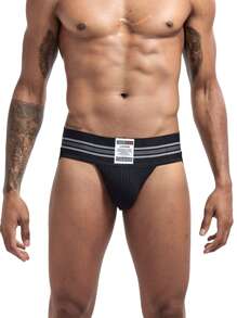 JOCKMAIL 男士一体式针织丁字裤，带提臀功能，适合运动健身、性感内衣 - 黑色 - 查看 3