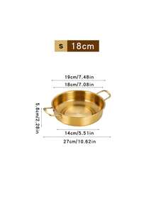 1pc 18cm/20cm/22cm/24cm Stainless Steel Golden Soup Pot Korean  Stew & Seafood Hot Pot Hong Kong Style Flat Alcohol Stove Pot Commercial Snack Fried Chicken Pan Instant Noodle Pot Mixed Rice Bowl - Gold - View 16