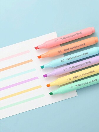 6pcs Macaron Pastel Colors Highlighters, Big Capacity Chisel Tip Highlighter Fluorescent Marker Pen For Coloring, Underlining, Highlighting, Journaling Back To School