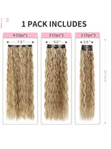 24-Inch Long Wavy Clip-In Synthetic Hair Extensions, 6pcs Set, Ombre Brown To Light Golden Tips, Thick & Soft Synthetic Fiber Double-Wefted, Suitable For Women - Multicolor - View 6