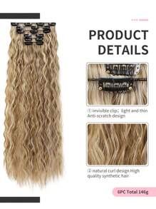 24-Inch Long Wavy Clip-In Synthetic Hair Extensions, 6pcs Set, Ombre Brown To Light Golden Tips, Thick & Soft Synthetic Fiber Double-Wefted, Suitable For Women - Multicolor - View 5