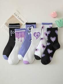 7pairs Heart & Letter Graphic Crew Socks - Multicolor - View 2
