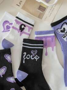 7pairs Heart & Letter Graphic Crew Socks - Multicolor - View 5