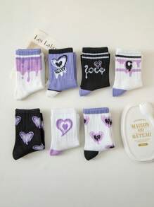 7pairs Heart & Letter Graphic Crew Socks - Multicolor - View 6