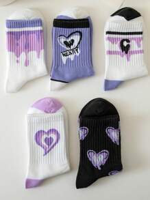 7pairs Heart & Letter Graphic Crew Socks - Multicolor - View 4