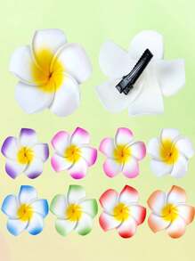 12pcs-Hawaiian Flower Hair Clips, Plum Blossom Foam Hair Clips, Hawaiian Tropic Party Decorations, Beach Swimming Pool Holiday Clothes, Hawaiian Party Supplies, Bride Wedding.Women's Artificial Flowers, Foam Flower Plumeria.,