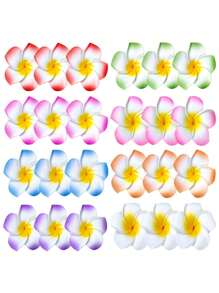 12pcs-Hawaiian Flower Hair Clips, Plum Blossom Foam Hair Clips, Hawaiian Tropic Party Decorations, Beach Swimming Pool Holiday Clothes, Hawaiian Party Supplies, Bride Wedding.Women's Artificial Flowers, Foam Flower Plumeria.,