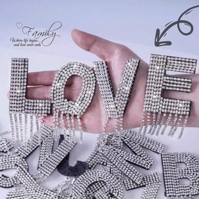 26个英文字母流苏爪钻字母热熔胶热转印水钻布贴，适用于服装DIY贴片