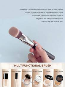 1 Large Oblique Head Foundation Make-Up Brush, Professional Synthetic Makeup Brush, Used For Contour Shaping,Foundation Brush,Concealer Brush,Blush Brush,Contour Brush,Blush Brush,Bronzer Brush,Powder Brush,Foundation Brush,Blush Brush - Silver - View 4
