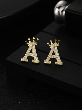 1pair Fashionable Popular Delicate Glittering English Alphabet  Initial Letter Stud Earrings For Women For Birthday Gift