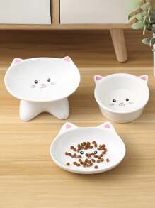 1 pieza Bol para mascotas con diseño de gato de dibujos animados para perro con gato para alimento - Blanco - Ver 5