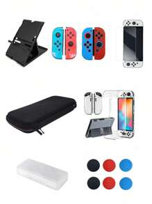 1 Set: 1 pieza Estuche de transporte OLED + 2 piezas Cubiertas de silicona desmontables para controladores + 6 piezas Tapas de joystick + 1 pieza Protector de pantalla + 1 pieza Estuche para tarjetas de juego + 1 pieza Soporte para consola + 2 piezas Carcasas de controlador de PC + 1 pieza Carcasa de consola de PC, protección integral contra caídas, explosiones, deslizamientos, arañazos y sudor para mejorar la experiencia de juego