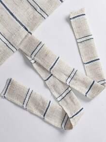 1pc Japanese Minimalist Living Room & Home Office Linen-Like Striped Sheer Curtain Panels - White - View 10