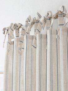 1pc Japanese Minimalist Living Room & Home Office Linen-Like Striped Sheer Curtain Panels - White - View 5