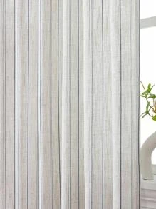 1pc Japanese Minimalist Living Room & Home Office Linen-Like Striped Sheer Curtain Panels - White - View 7