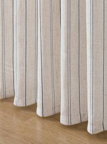 1pc Japanese Minimalist Living Room & Home Office Linen-Like Striped Sheer Curtain Panels - White - View 6