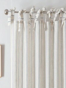 1pc Japanese Minimalist Living Room & Home Office Linen-Like Striped Sheer Curtain Panels - White - View 1