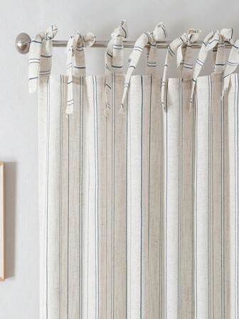 1ชิ้น ผ้าม่านบาง ลายทาง ลินินคล้ายญี่ปุ่นเรียบง่าย สำหรับห้องนั่งเล่นและห้องทำงานที่บ้าน