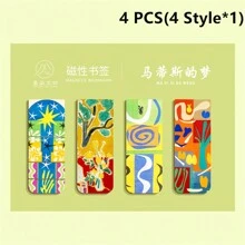 4قطع/مجموعة إشارات كتب مغناطيسية، أنماط منظر طبيعي للغابة والسحاب والغروب، إشارات كتب بموضوعات لوحات مشهورة - فان جوخ وموريه، لوازم قراءة الكتب لمكتب المدرسة والقرطاسية