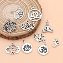 10PCS Mix Lot Antique Silver Plated Yoga Lotus Charms Pendant For Jewelry Making Necklace Earrings Bracelet DIY Findings Craft - 10Pcs Mix Lot - View 2